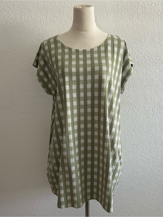 ki-ele Dresses & Skirts - ki-ele Organic Cotton Hannah Shirt Dress in Light Green and White Palaka Print